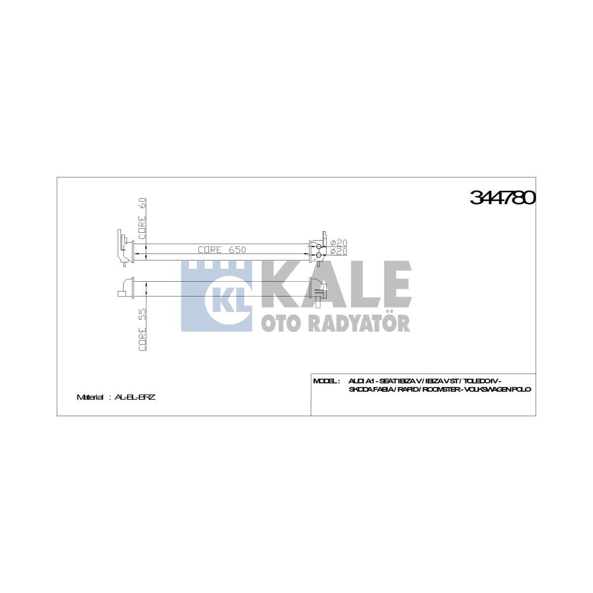 TURBO RADYATÖRÜ 344780 POLO A1 IBIZA TOLEDO FABIA RAPID ROOMSTER 1.2 1.4TSI 09