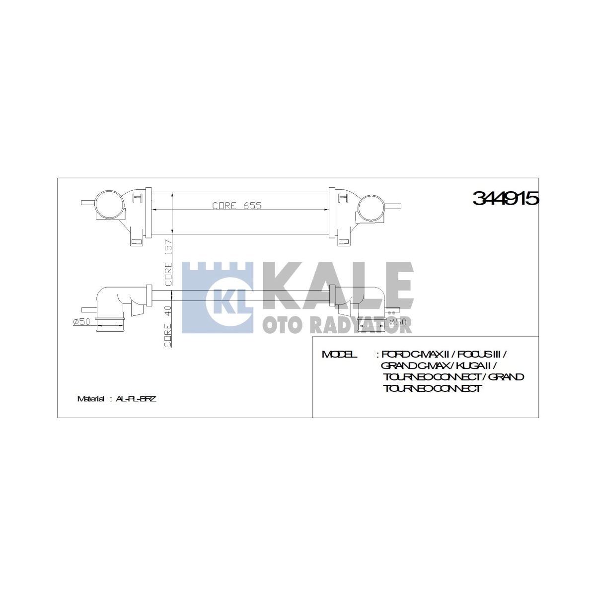 TURBO RADYATÖRÜ 344915 FOCUS-III CMAX KUGA TRANSİT CONNECT 13-> 1.6 SIGMA GDTI 1