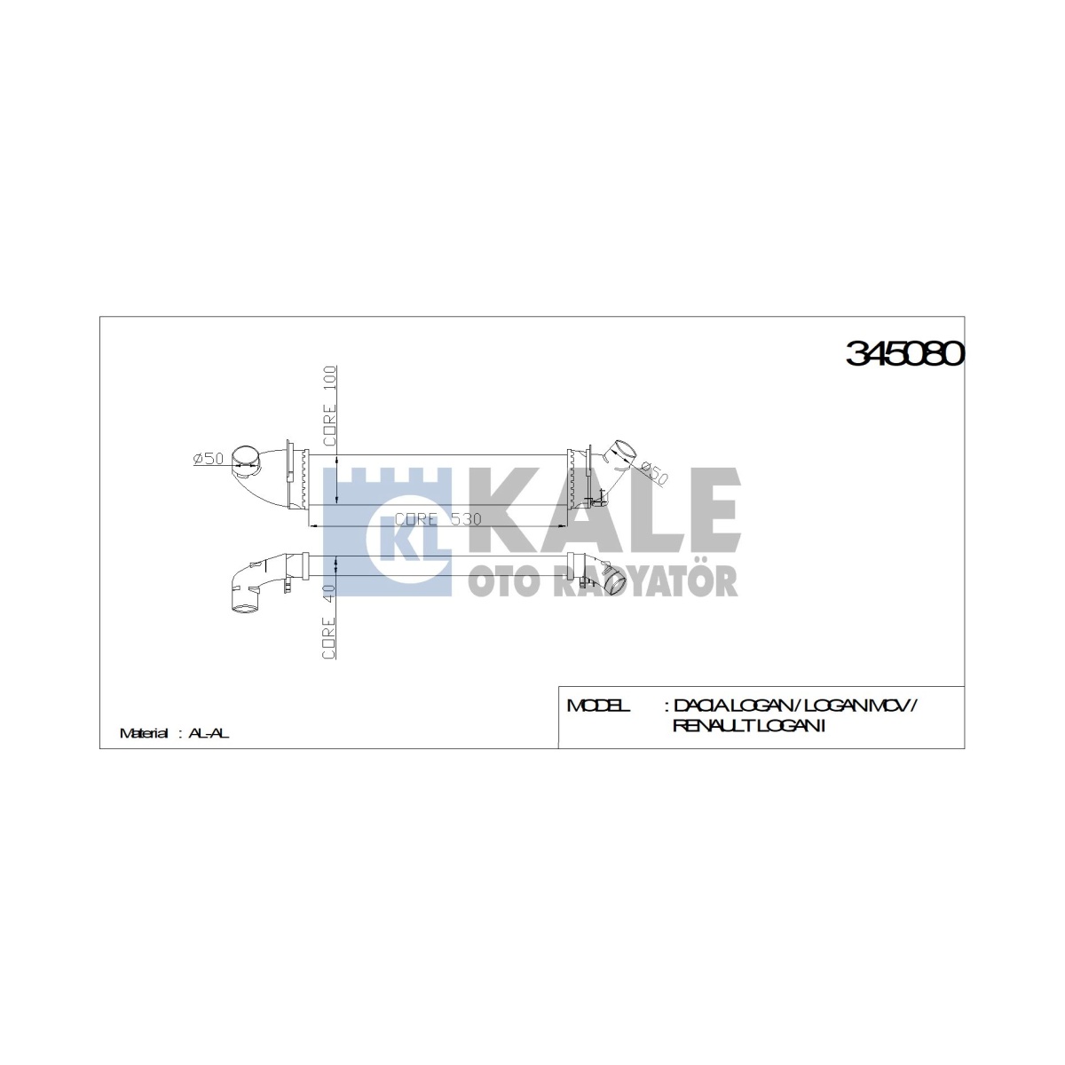 TURBO RADYATÖRÜ 345080 LOGAN MCV 04-> SANDERO 08-> 1.5DCI K9K