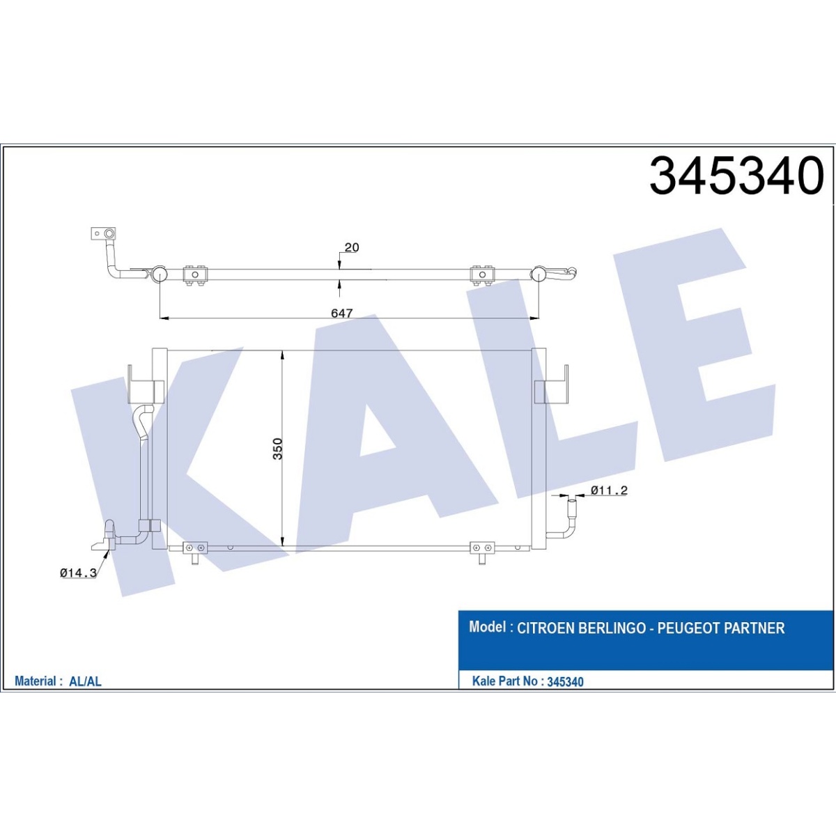 KLİMA RADYATÖRÜ 345340 PARTNER 96>BERLINGO 96> XSARA (97 00) 1.8D 1.9D DW8 XUD9