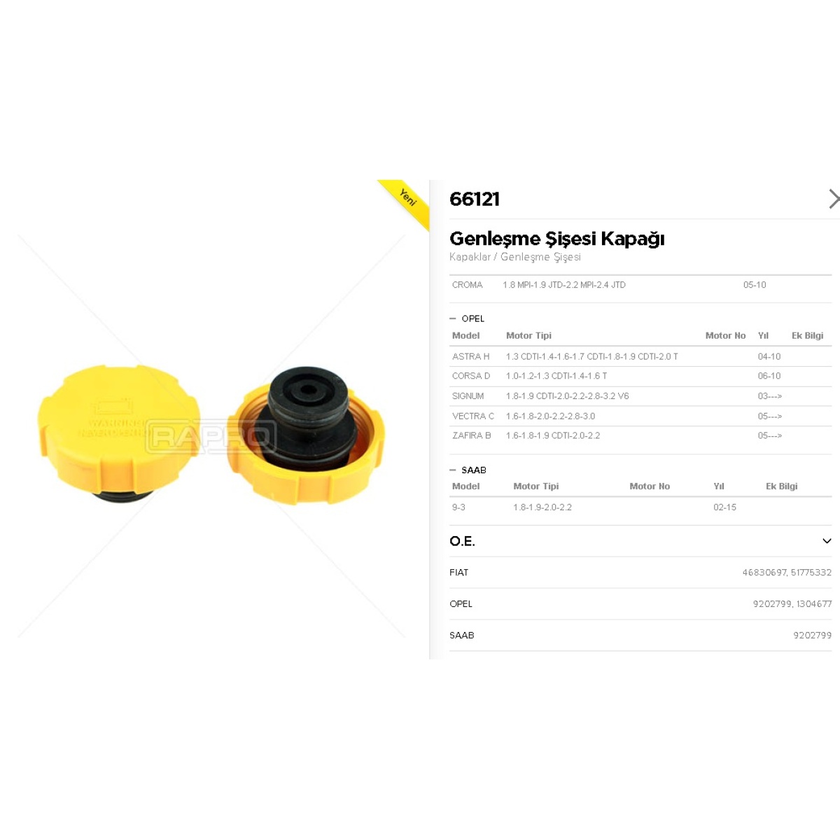 GENLEŞME KAVANOZ KAPAĞI 66121 ASTRA-H CORSA-D VECTRA-C