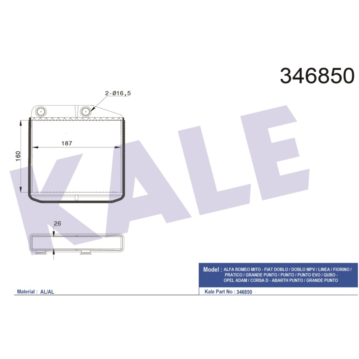 KALORİFER RADYATÖRÜ 346850 DOBLO-III LINEA FIORINO PUNTO CORSA-D