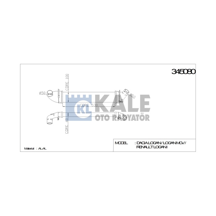 TURBO RADYATÖRÜ 345080 LOGAN MCV 04-> SANDERO 08-> 1.5DCI K9K