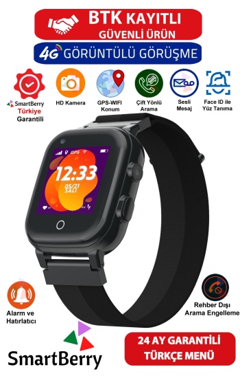 Z40 Görüntülü Görüşme Yüz Tanıma Gps Wıfı Konum Akıllı Çocuk Takip Saati Sim Kartlı - Siyah