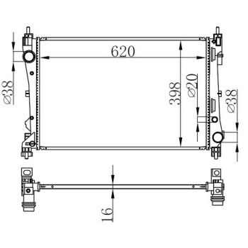 RADYATOR BRAZİNG MT 620X398X16 FİAT DOBLO 1.3 MJTD 09 KAVİSLİ BAĞLANTI 617854 ORIS BFI590016