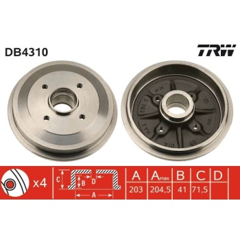 ARKA FREN KAMPANASI C2-C3-C3 II-C3 PLURIEL-P206-P206 T3E -P1007 1.1-1.2-1.4HDI-1.6HDI 03 ABS SİZ P301-P208-C3 III-DS3-C4 CACTUS-C-ELYSEE DV6DTED EURO5 MOTOR 203 42 ABS Lİ / ABS SİZ TRW DB4310