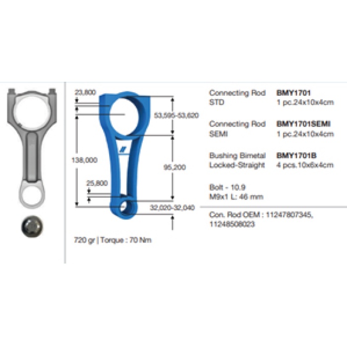 PISTON KOLU BMW N47 B47 E81 E82 E87 E88 E60 E90 F10 F20 F30 F22 E92 E93 F32 F34 F36 E84 E83 F25 F15 G11 G12 G30 MINI F54 F55 F56 F57 F60 BMY 1701
