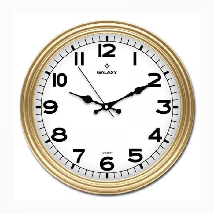 DUVAR SAATİ ALTIN SARISI ÇERÇEVE ÇAP:30CM AKRİLİK BOYALI ABS ÇERÇEVE MİNERAL CAM SESSİZ AKAR MAKİNE PVC KADRAN KADRAN ÖLÇÜSÜ: 286MM SAAT 200-A