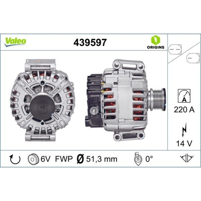ALTERNATOR 14V 220A MERCEDES SPRINTER B906 06 09 VALEO 439597 VALEO 439597