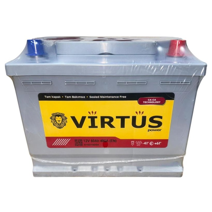 AKÜ 12 V 60 Ah. STANDART L2 KUTU 242x175x190 VIRTUS V616D16D04 VIRTUS V616D16D04