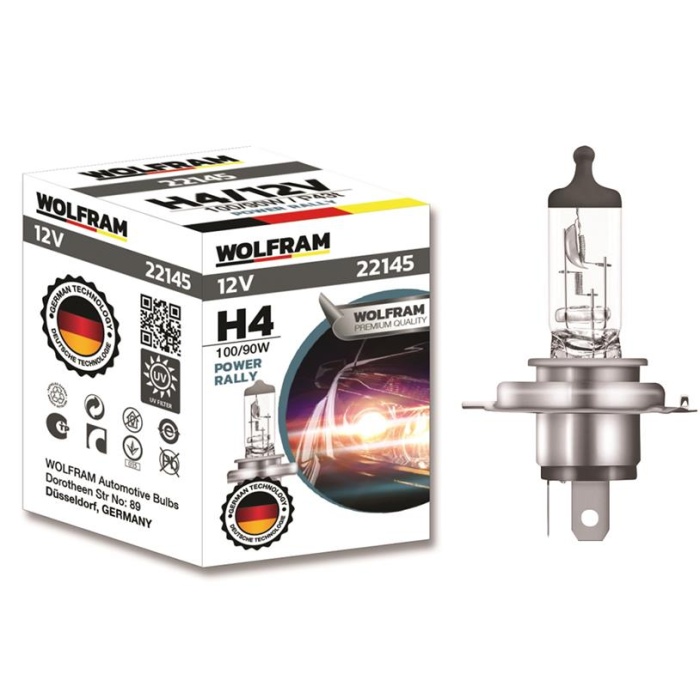 AMPUL 12V H4 100/90 P43t STANDART IŞIK TIRNAKLI P43t 62204 WOLFRAM 22145