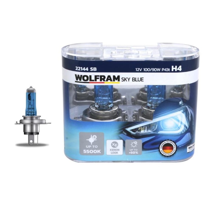 AMPUL 12V H4 100/90 P43t SKY BLUE BEYAZ IŞIK WOLFRAM 22144 SB