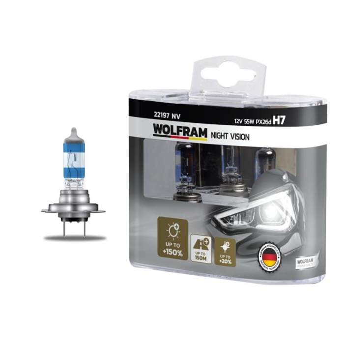 AMPUL 12V H7 55 PX26d NIGHT VISION 150 FAZLA 20 BEYAZ IŞIK WOLFRAM 22197 NV
