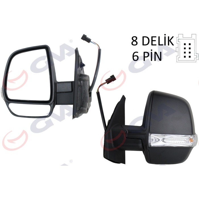 DIŞ DİKİZ AYNASI SOL DOBLO 11 ELEKTRİKLİ ORTADAN SİNYALLİ SİYAH KAPAKLI ÇİFT CAM KONVEKS 6 FİŞ VM-669EHL GVA 1029178
