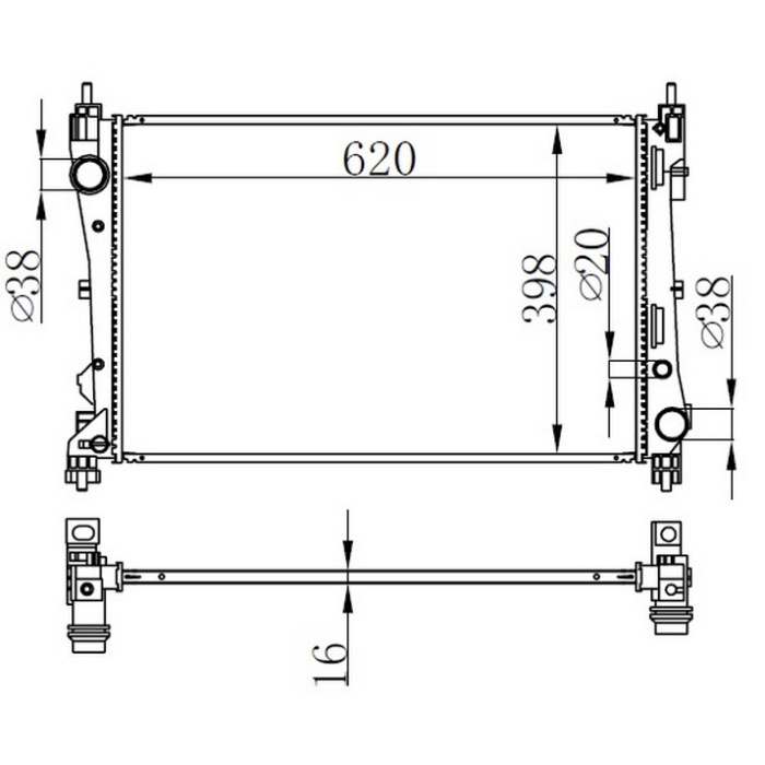 RADYATOR BRAZİNG MT 620X398X16 FİAT DOBLO 1.3 MJTD 09 KAVİSLİ BAĞLANTI 617854 ORIS BFI590016