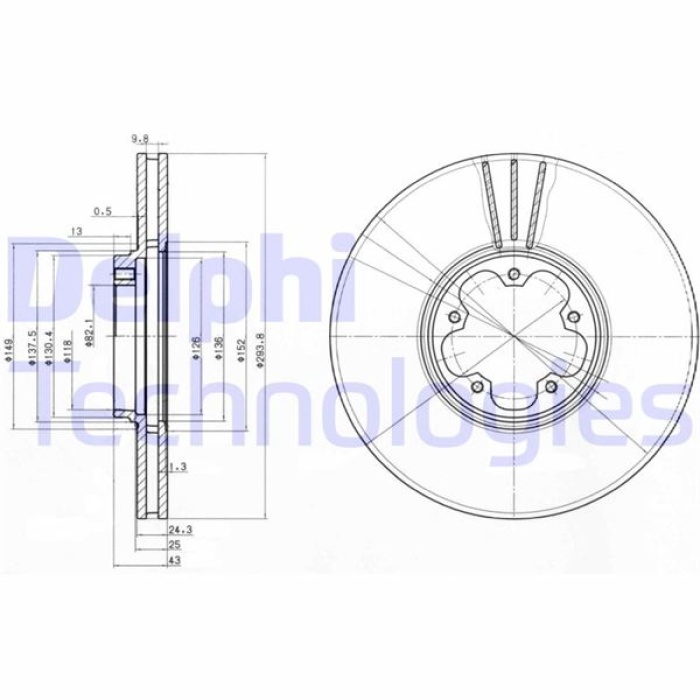 ÖN FREN AYNASI TRANSİT V184 00 ARKADAN ÇEKİŞLİ 294x24.3x5DLxHAVALI DELPHI BG3504