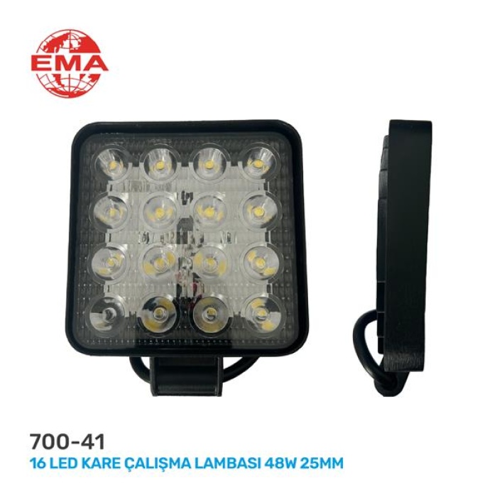 ÇALIŞMA LAMBASI 16 LED KARE 12-24V 25MM EMA 700-41