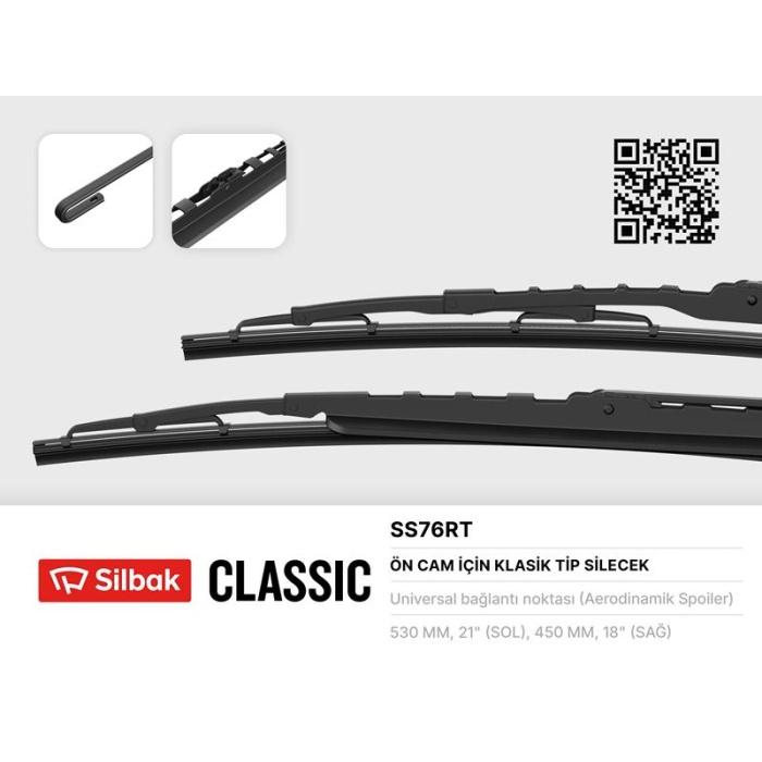 SİLECEK SÜPÜRGESİ 530/450mm RÜZGARLIKLI MICRA POLO III 95-01 SILBAK SS76RT