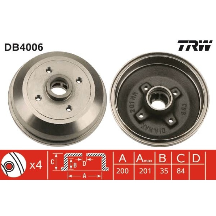ARKA FREN KAMPANASI CORSA A 83-92 -CORSA B-TIGRA A 93-02 ABS SİZ TRW DB4006