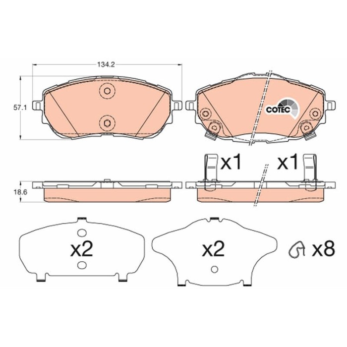 ÖN FREN BALATA TOYOTA AURIS. COROLLA 1.33L 1.6L 1NR-FE 1ZR-FAE NRE180 ZRE181 ZRE185 12- / 1.4L 1ND- FTV NDE180 12- TRW GDB3598