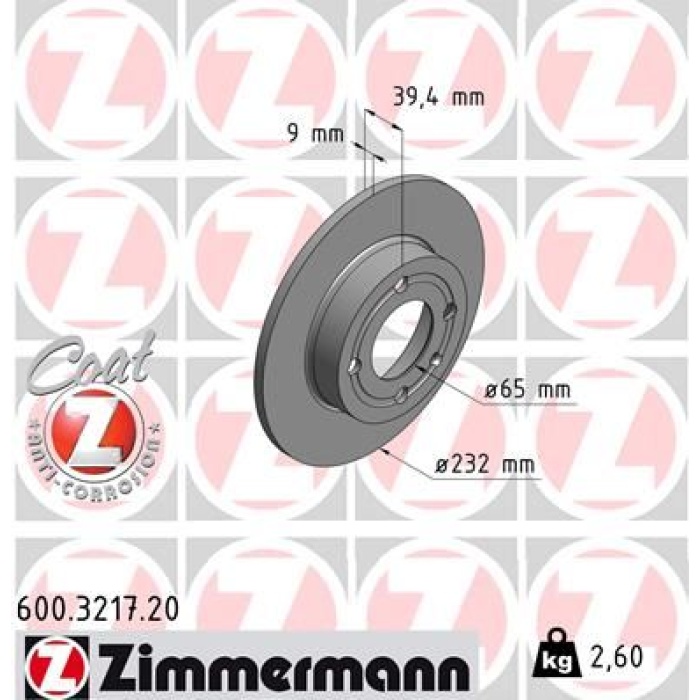 ARKA FREN AYNASI CORDOBA 96/10.02 IBIZA III 96/2.02 AROSA 00/6.04 POLO 96/01 232x8.8x4DL 986478492-986479C67-DF4062 ZIMMERMANN 600.3217.20