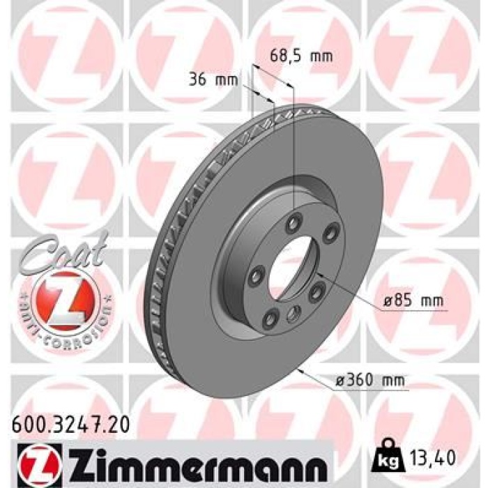 FREN DİSKİ ÖN SOL CAYENNE TOUAREG 3.0 V6 TDI 0986479B12-DF6697S ZIMMERMANN 600.3247.20