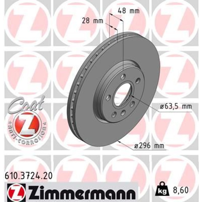 ARKA FREN DİSK ADET VOLVO S60 2019 S90 2016 2019 V60 2018 V90 2016 CAP296X5 16 JANT ZIMMERMANN 610.3724.20
