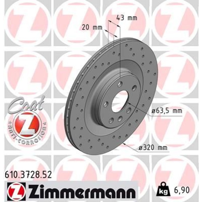ARKA FREN DİSKİ S60 III 224 -S90 II 234 -V60 II -V90 II 235-236 -XC40 536 -XC60 II XC90 2014 DELİKLİ ZIMMERMANN 610.3728.52