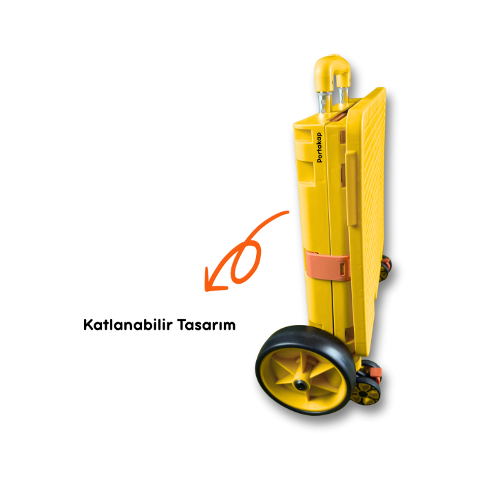 Portakap 4 Büyük Tekerlekli, Merdiven Çıkabilir, 40 Kg Taşıma Kapasiteli, 55 Litre Sarı Katlanır Alışveriş Arabası