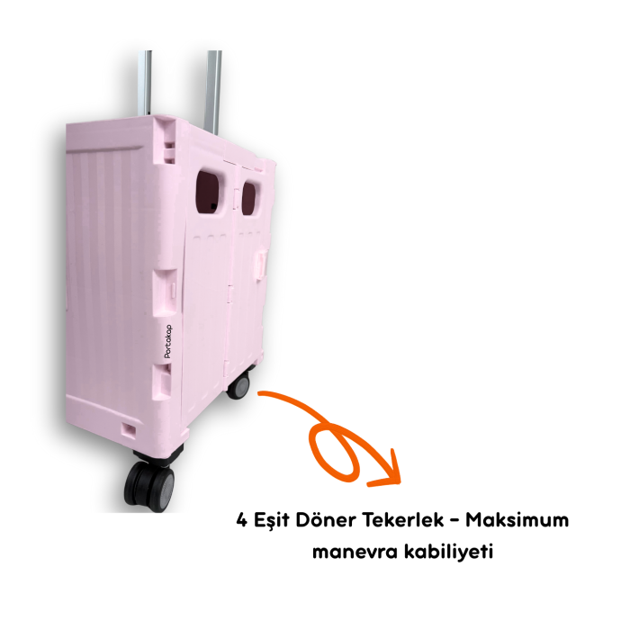 Portakap 4 Tekerlekli, Pembe, 32L Standart Boy, Sabit Tutacaklı Alışveriş Arabası