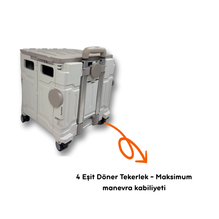 Portakap 4 Tekerlekli Gri, 38L Orta Boy, Hareketli Alüminuyum Tutacaklı Alışveriş Arabası - 55mm. Büyük Tekerlekli
