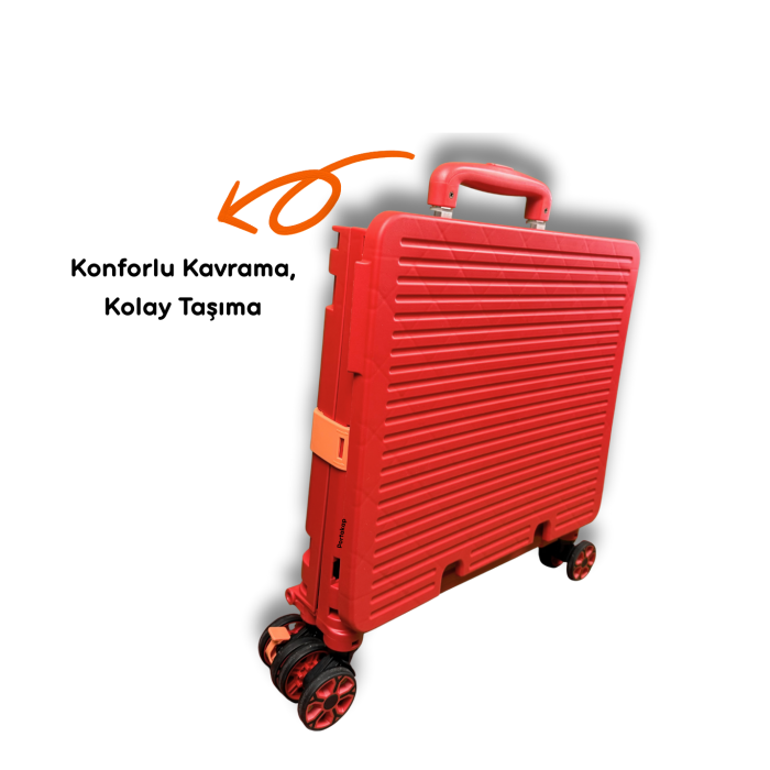 Portakap 4 Tekerlekli, 55 Litre Kırmızı Katlanır Alışveriş Arabası