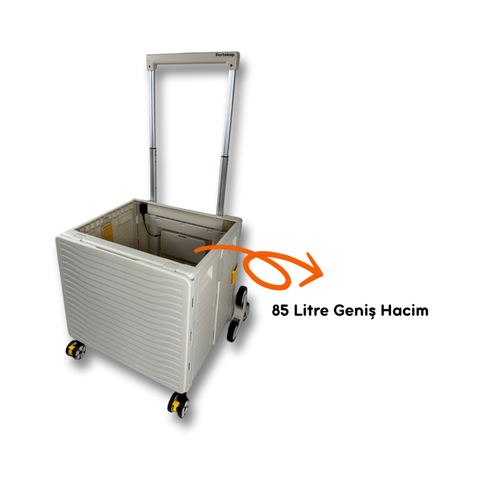 Portakap Ultra Geniş, 8 Tekerlekli, 85 Lt Beyaz Katlanır Alışveriş Arabası - Merdiven Çıkan, USB Port Girişli ve Bardak Tutuculu