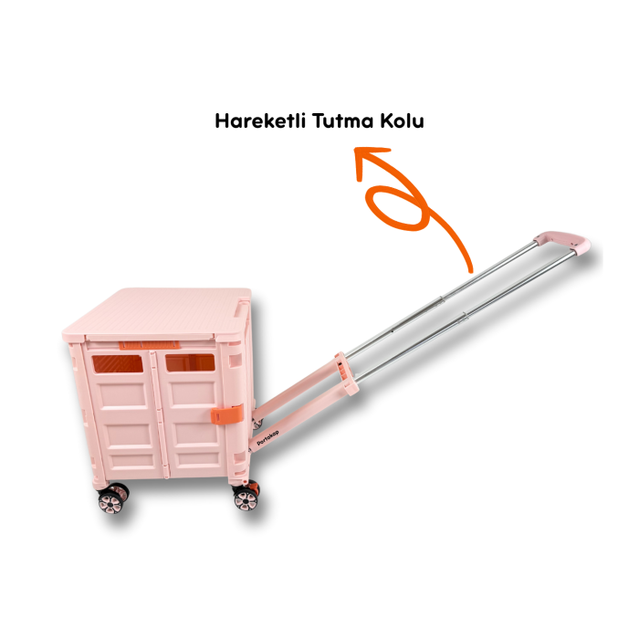 Portakap 4 Tekerlekli, 55 Litre Pembe Katlanır Alışveriş Arabası - Hareketli Tutacaklı, Piknik Masalı
