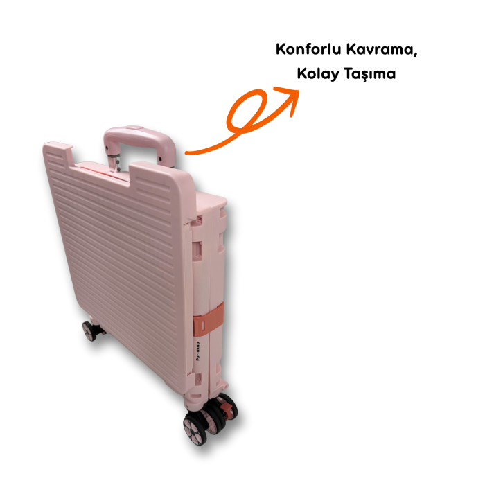Portakap 4 Tekerlekli, 55 Litre Pembe Katlanır Alışveriş Arabası - Hareketli Tutacaklı, Piknik Masalı