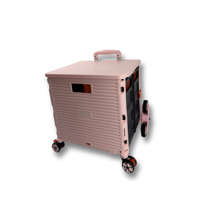 Portakap 8 Tekerlekli, 55 Litre Pembe Katlanır Alışveriş Arabası