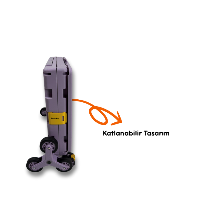 Portakap Ultra Geniş, 8 Tekerlekli, 85 Lt Mor Katlanır Alışveriş Arabası - Merdiven Çıkan, USB Port Girişli ve Bardak Tutuculu