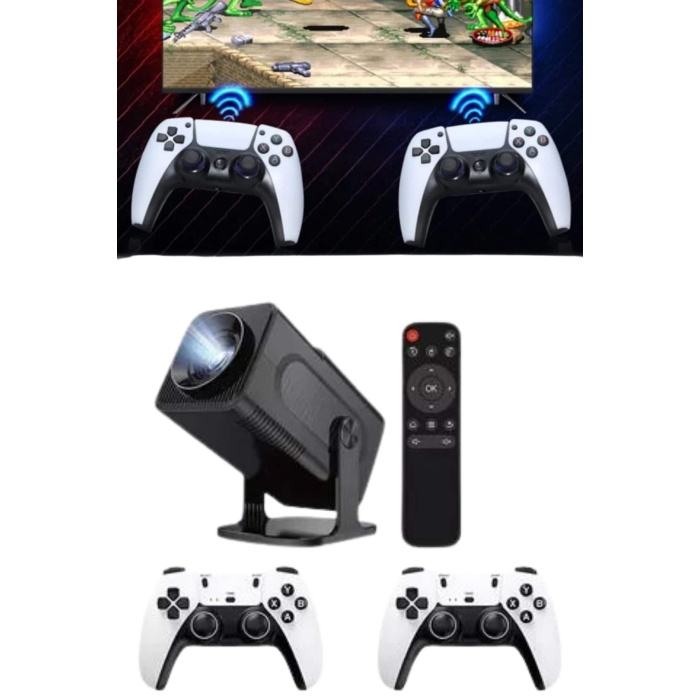 4K Android Smart Wi-fi Çift Kollu Projeksiyon Game Box Kumandalı Taşınabilir
