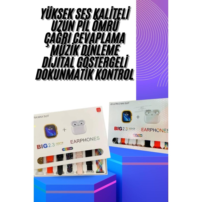 Akıllı Saat ve Air Pro Kulaklık 7 Kordonlu Çok Fonksiyonlu İkili Set