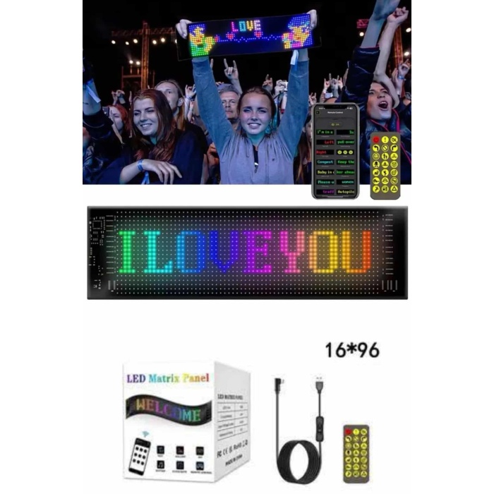 Cama Yapışan En Büyük Boy 16X96 Telefon Kontrollü Led Ekran Digital Araba Yazısı