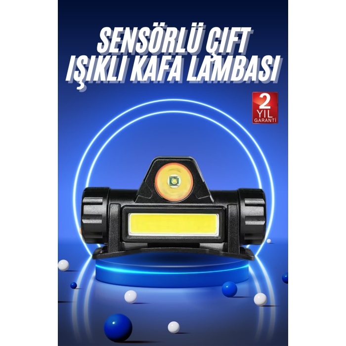 Ledli Şarjlı Kafa Lambası LED Şarjlı Su Geçirmez Kafa Feneri
