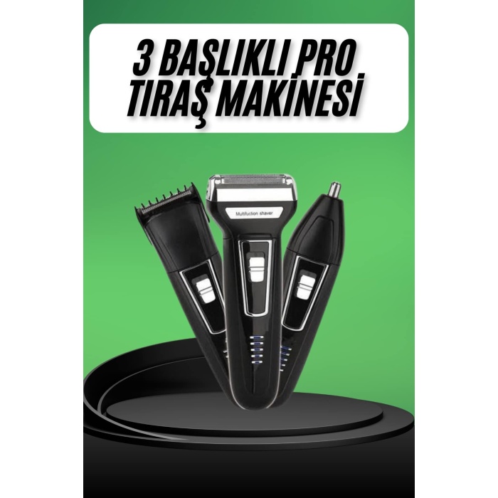 Tıraş Makinesi 3 Başlıklı T Başlıklı Hassas Ciltlere Özel Saç Sakal Vücut Kulak ve Burun