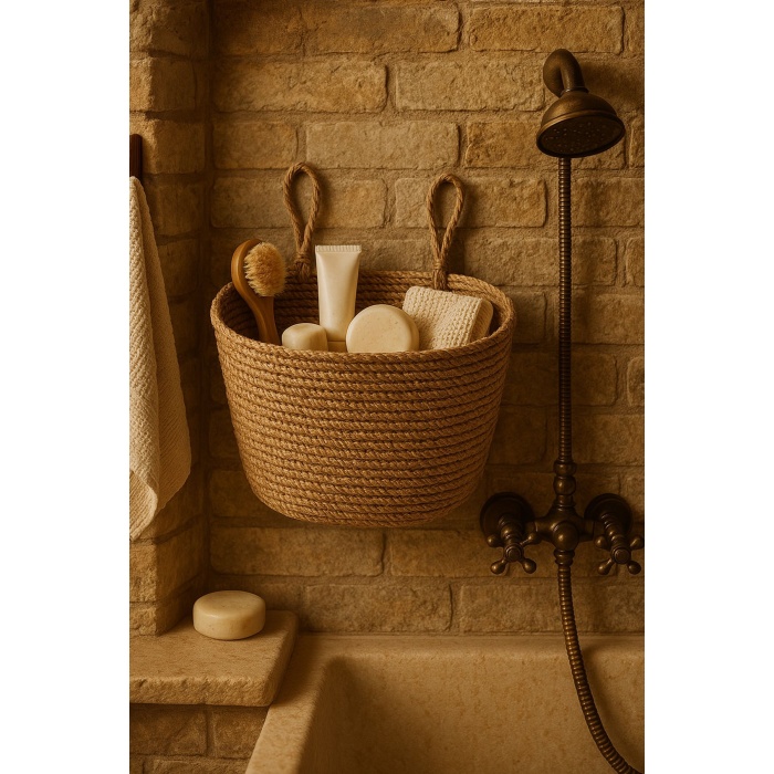 Banyo Sepeti,Banyo Organizeri,Saksılık %100 el yapımı jüt sepet