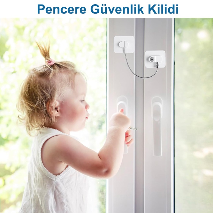 1 Adet Çocuk Pencere Emniyet Kilidi, 2 Anahtarlı Buzdolabı Kilidi, Pencereler, Kapılar, Çekmeceler İçin Güçlü Yapıştırıcılı