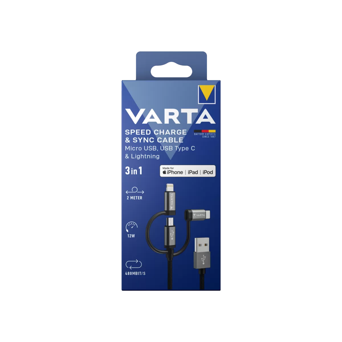 Varta VARTA Şarj Kablosu 2m 3IN1 Şarj Kabloları 9229061600