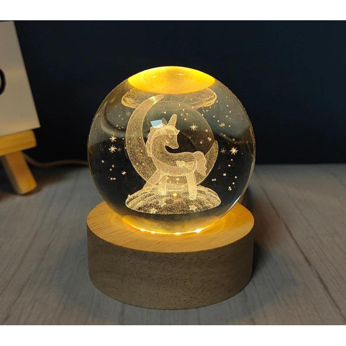 Unicorn Tasarımlı Işıklı Cam Küre Cap 6 Cm Kod 54