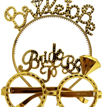 Bride To Be Yazılı Taç ve Bride To Be Yazılı Gözlük Seti Altın Renk