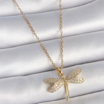 316L Çelik Gold Renk Zincir Zirkon Taşlı Yusufçuk Model Kadın Kolye - TJ-BKO10051