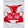 Kadın  Kalpli Kırmızı Dantelli Balenli  Sütyen Külot Takım