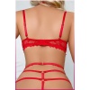 Kırmızı Göğüs Balenli Dantelli Zincir Detaylı Seksi Jartiyer Takım
